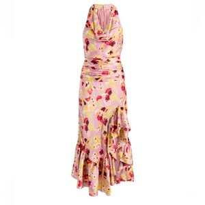 Alice + Olivia Asymmetrical Floral Dress in Pink and Yellow